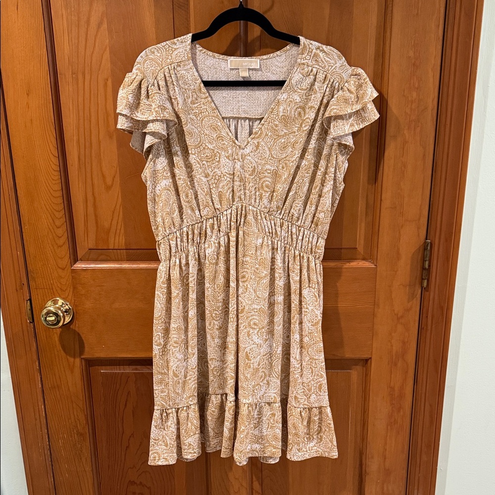 Michael KorsTan Paisley Ruffle Dress